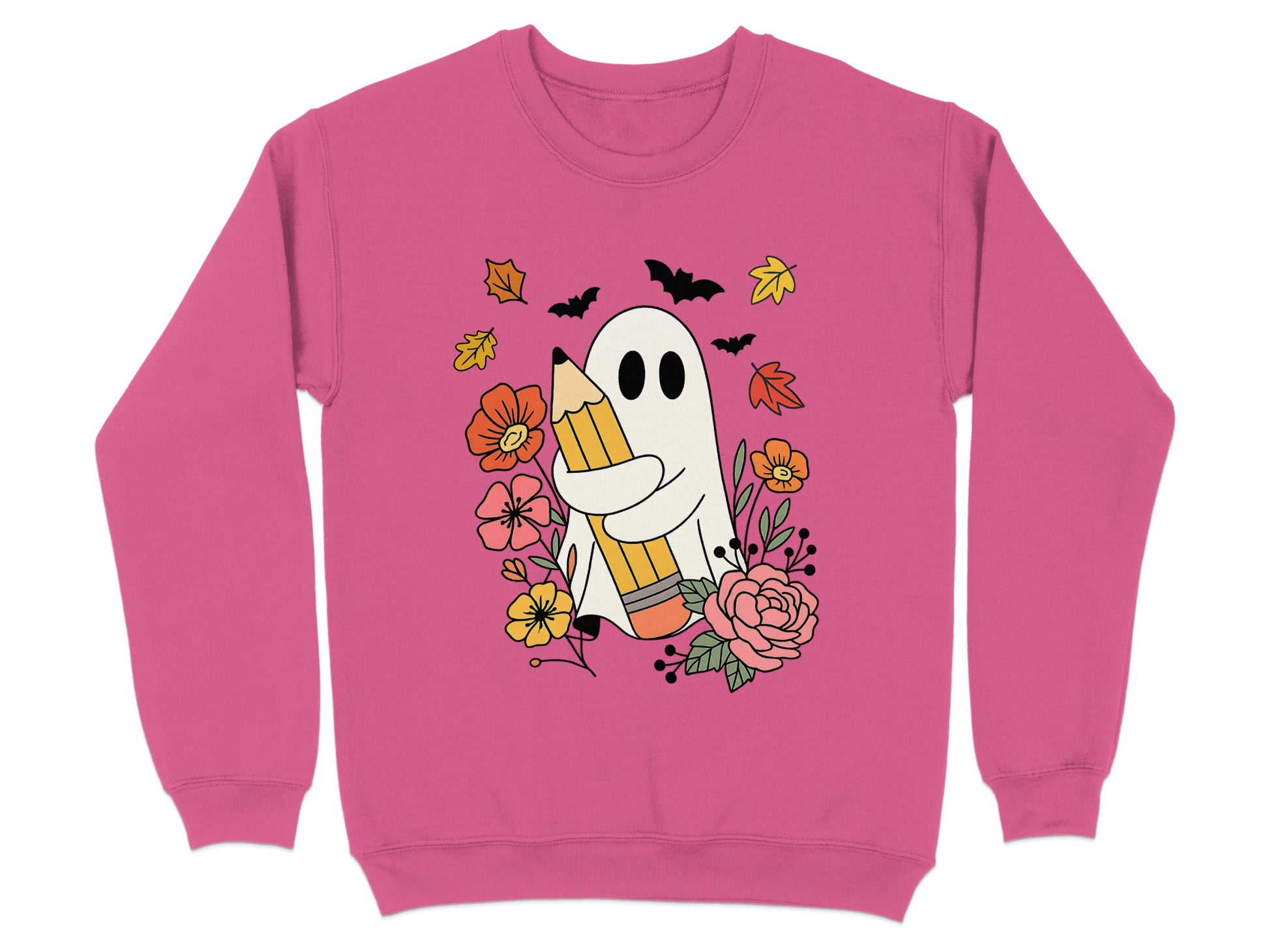 Cute Ghost with Pencil and Floral Design Sweatshirt Product