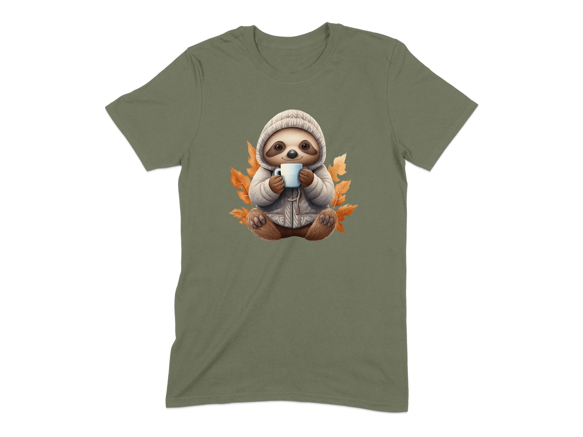 Cute Sloth Drinking Coffee Autumn Leaves T-shirt product