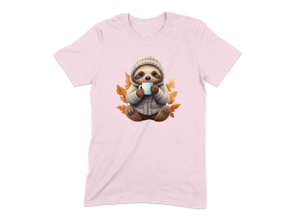 Cozy Sloth with Coffee and Autumn Leaves T-shirt product