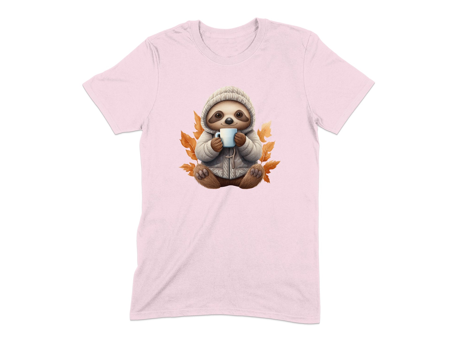 Cozy Sloth with Coffee and Autumn Leaves T-shirt product