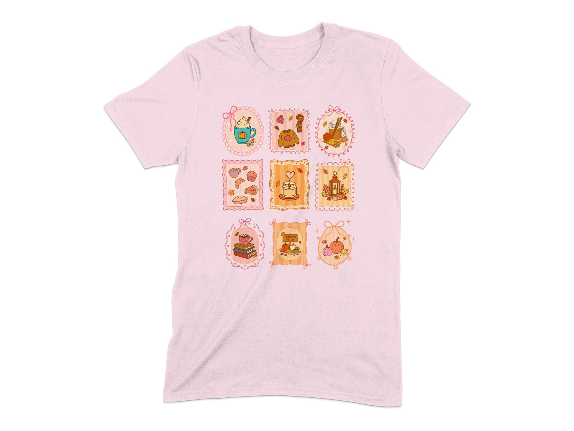Cute Cartoon Animal Stamps Graphic on Pink Shirt product