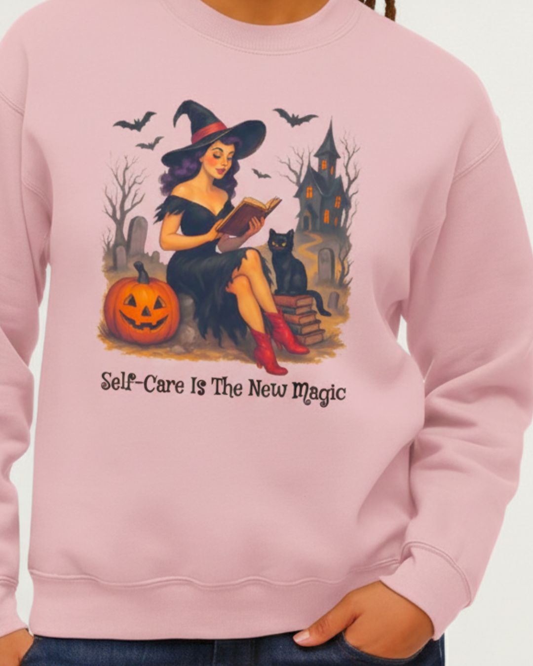 Halloween Witch with Pumpkins and Cat Sweatshirt