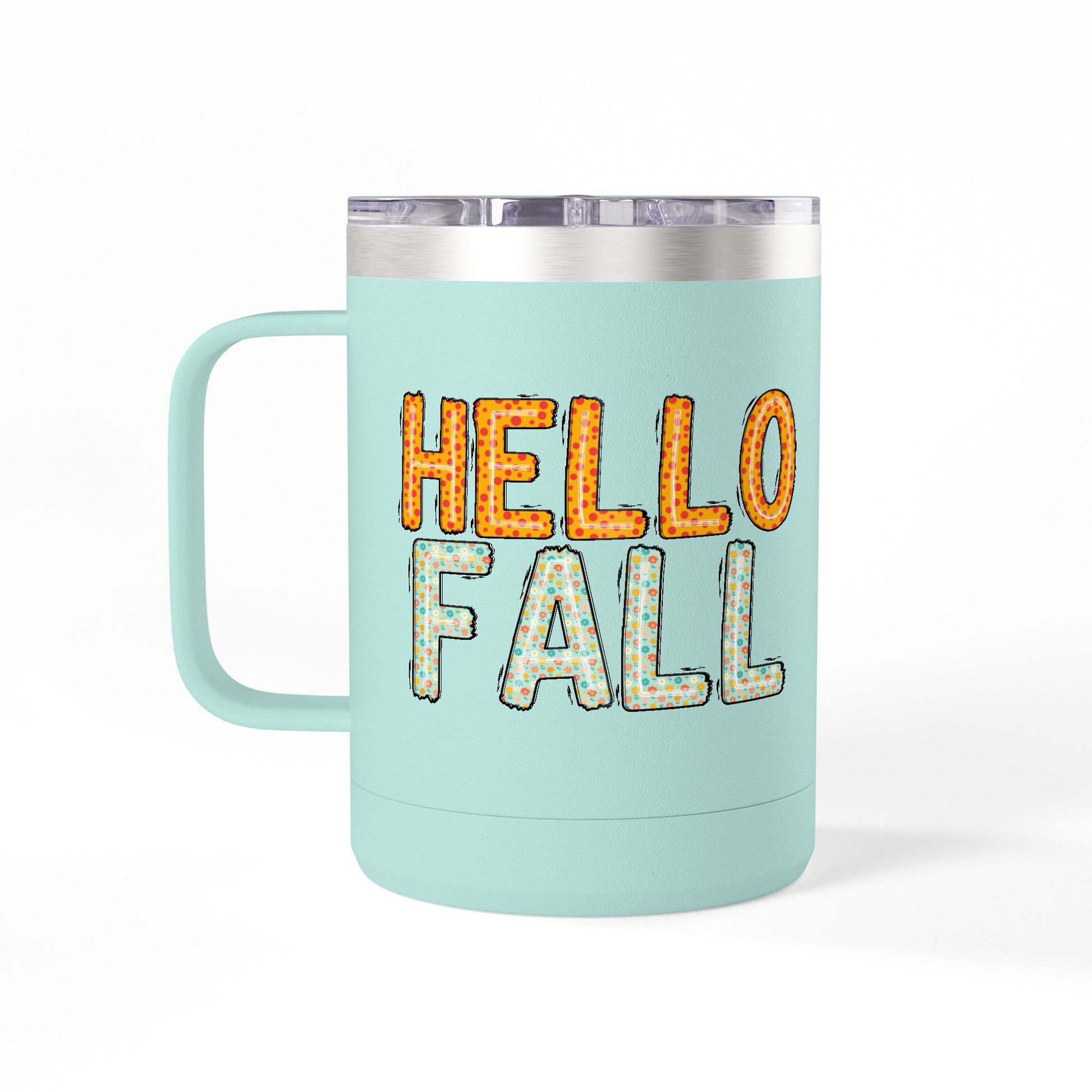 Autumn-Themed Coffee 15 oz. Mug Tumbler - Hello Fall, for Coffee Tea or Alcoholic Beverage Lovers, Fall Holiday Decor, Pumpkin Spice Enthusiasts