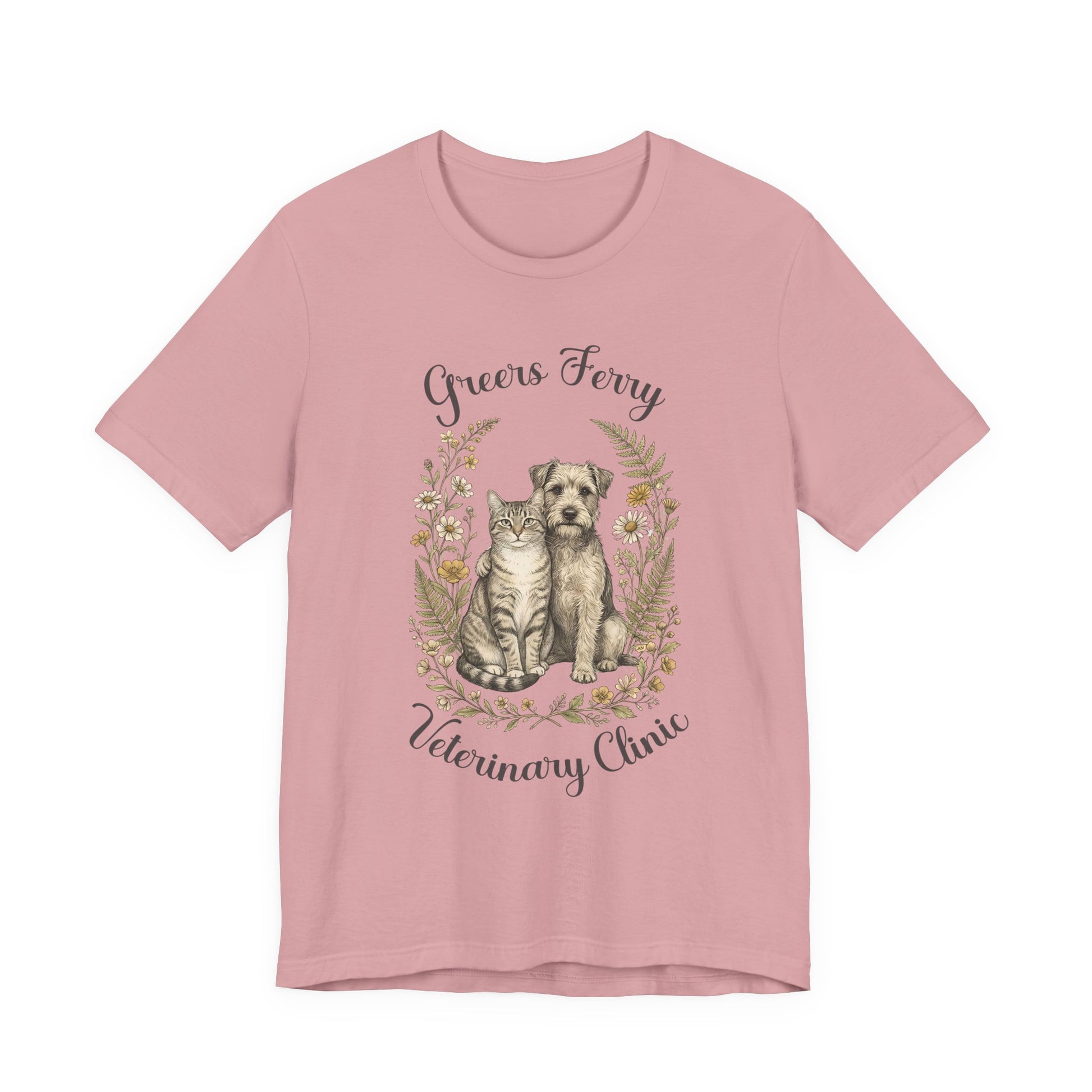 "Greers Ferry Veterinary Clinic" Cat & Dog Floral T-Shirt 1