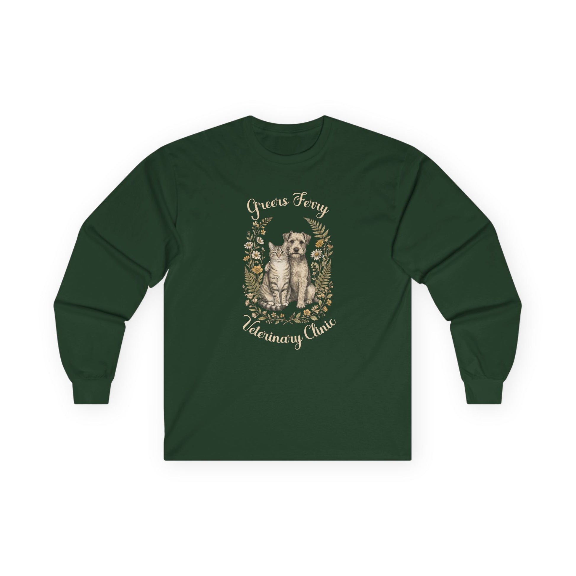 "Greers Ferry Veterinary Clinic" Cat & Dog Floral Long Sleeve T-Shirt 1