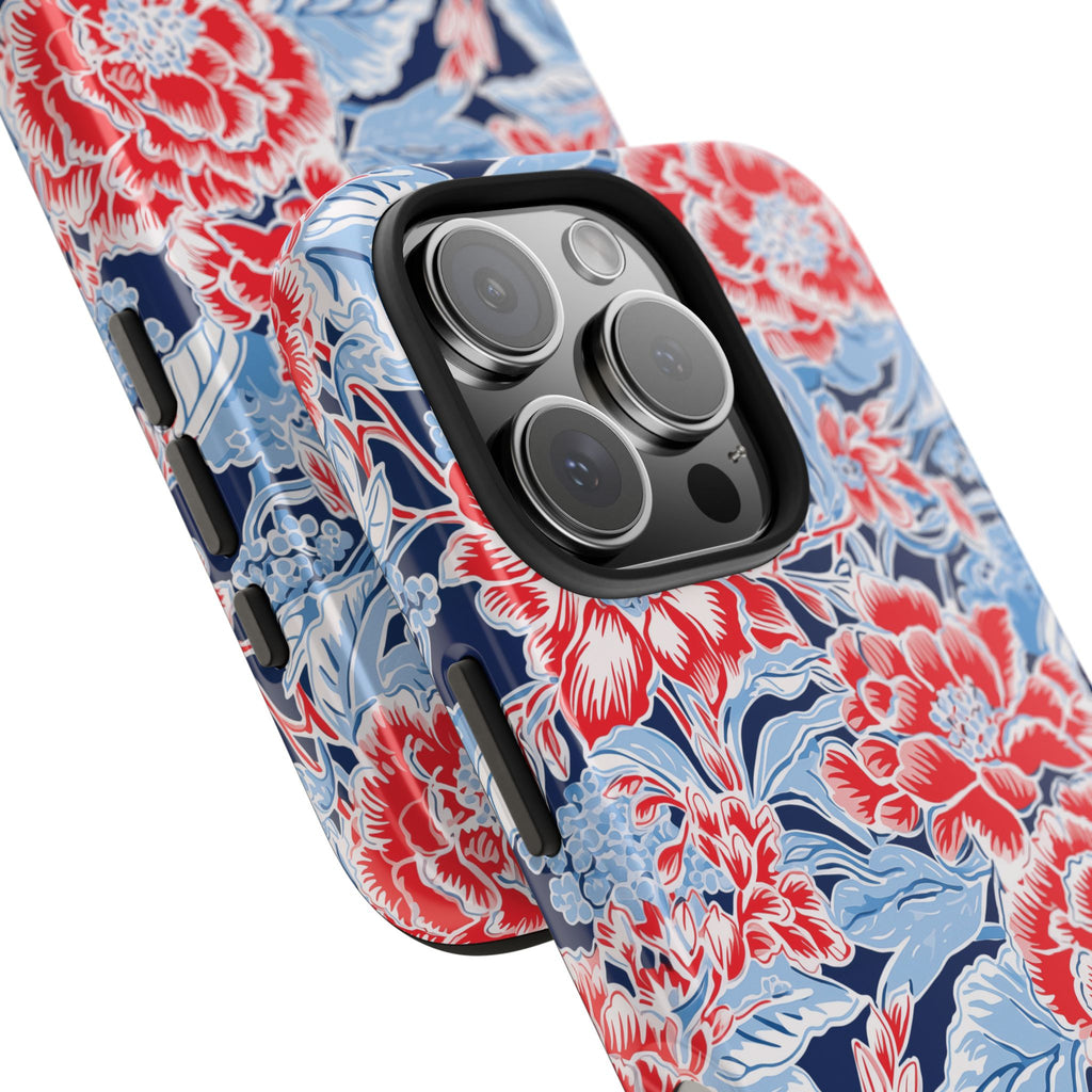 Preppy Red and Blue Floral Phone Case