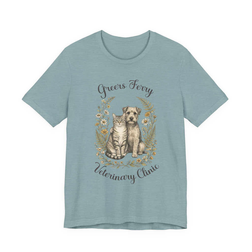"Greers Ferry Veterinary Clinic" Cat & Dog Floral T-Shirt 1