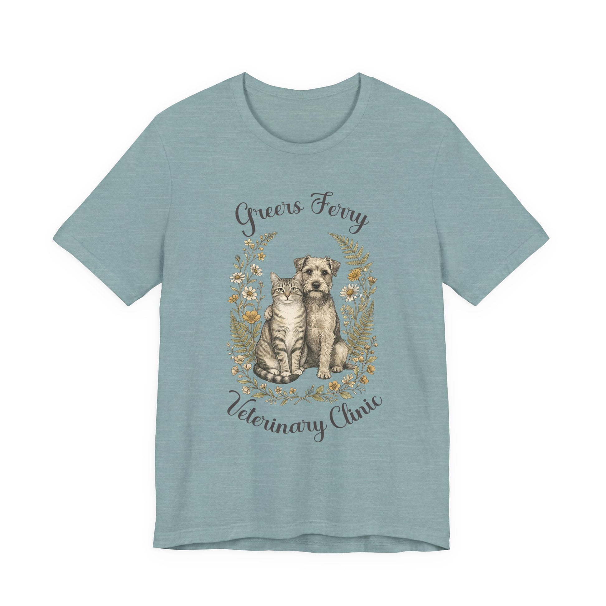 "Greers Ferry Veterinary Clinic" Cat & Dog Floral T-Shirt 1