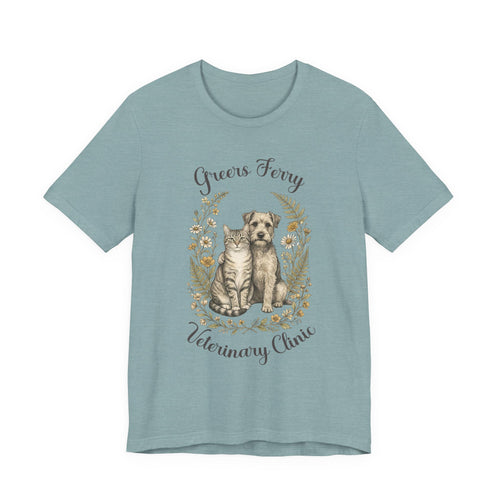 "Greers Ferry Veterinary Clinic" Cat & Dog Floral T-Shirt 1