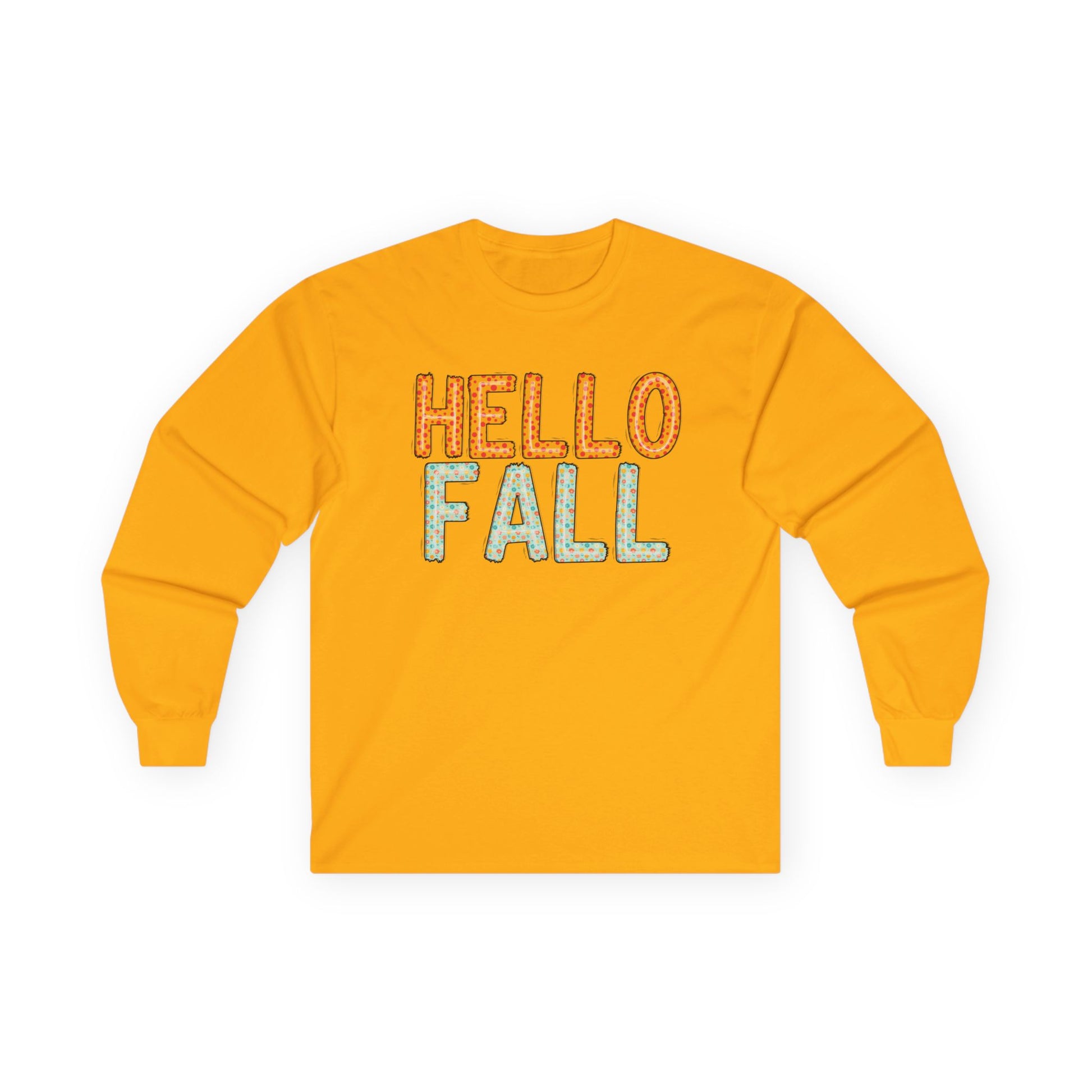 Hello Fall Long Sleeve Tee, Autumn T-Shirt, Seasonal Style Top, Thanksgiving Apparel, Cozy Fall Gift