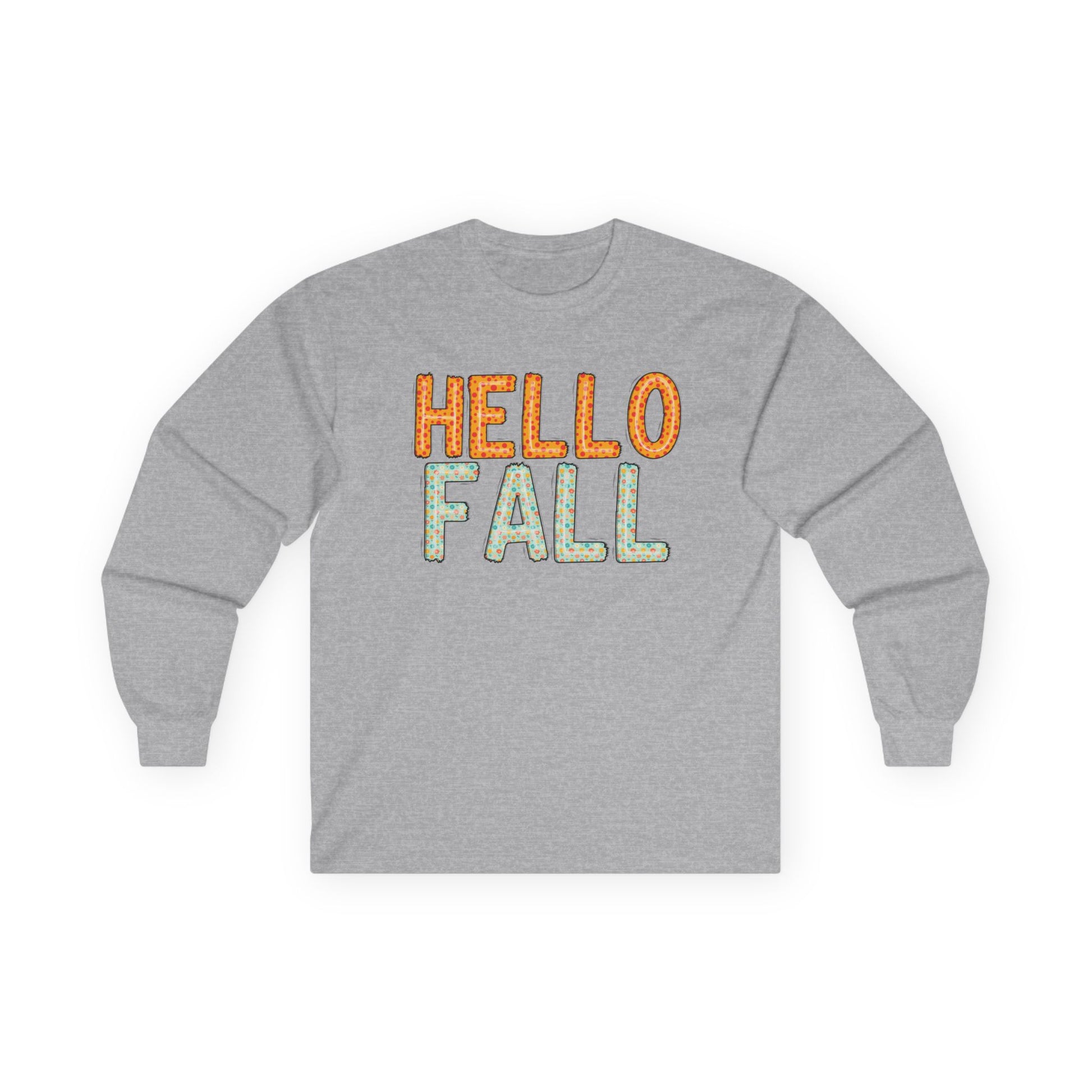 Hello Fall Long Sleeve Tee, Autumn T-Shirt, Seasonal Style Top, Thanksgiving Apparel, Cozy Fall Gift