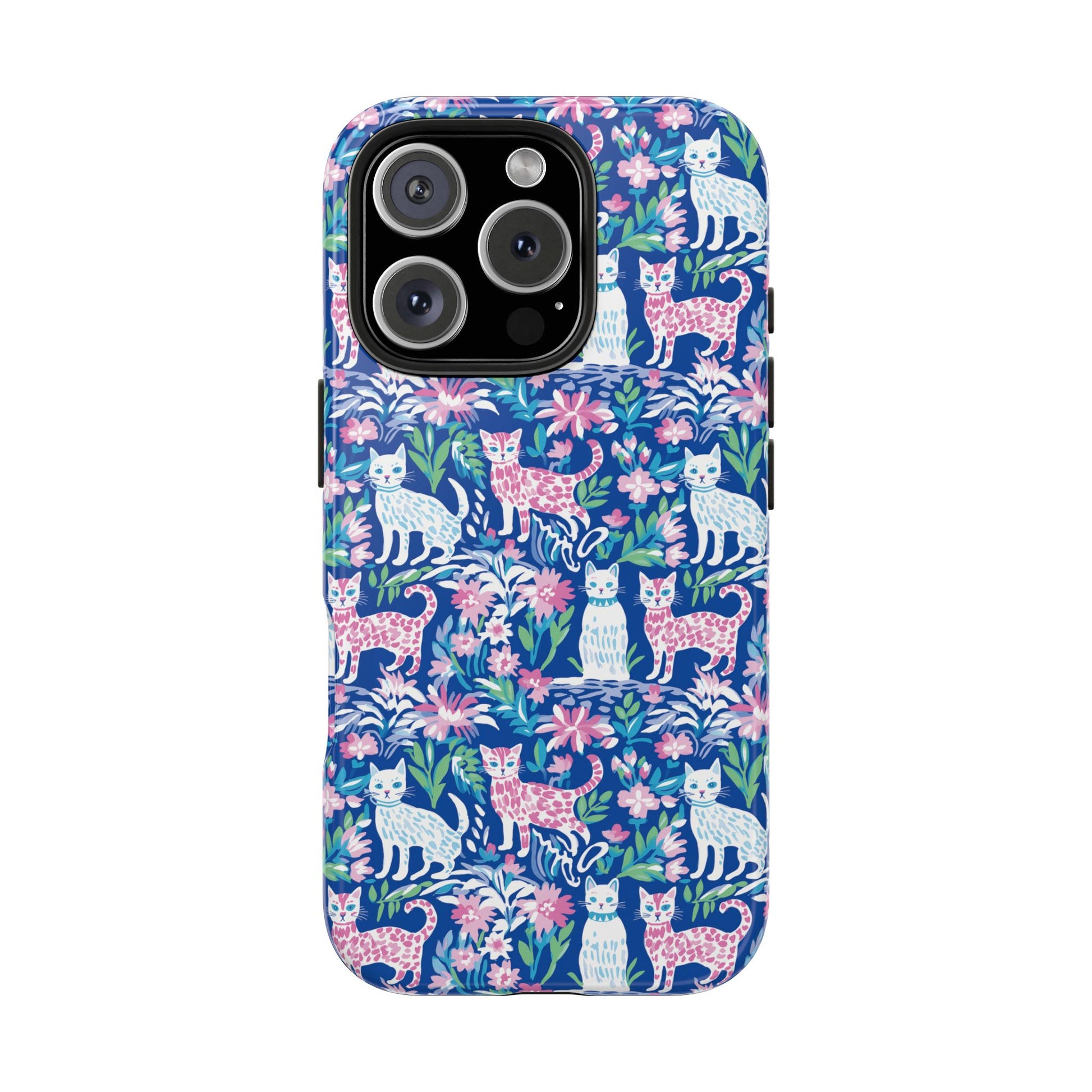 Preppy Cat Pink Blue Floral Phone Case