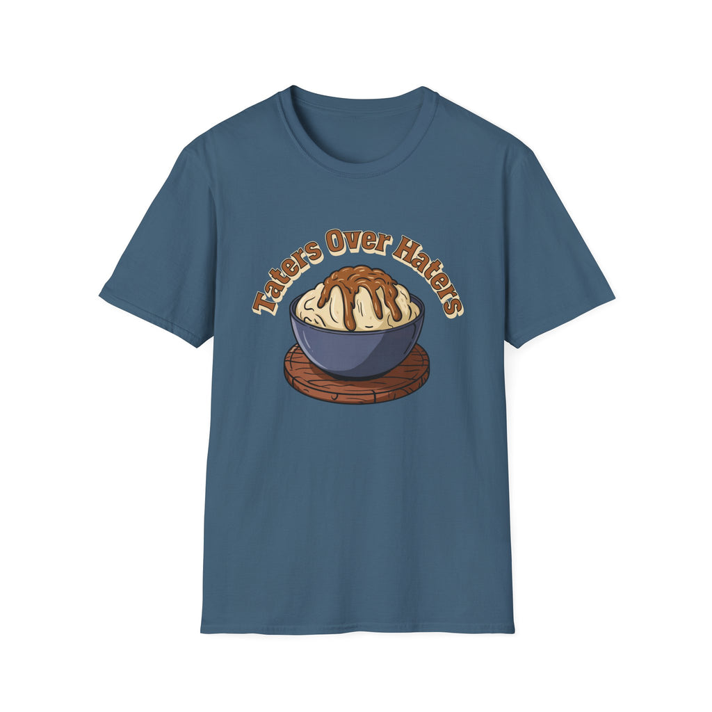 Taters Over Haters Funny Thanksgiving and Christmas Dinner T-Shirt - Fun Unisex Softstyle Tee X-Small Through 5X