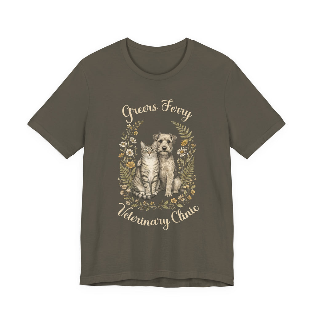 "Greers Ferry Veterinary Clinic" Cat & Dog Floral T-Shirt 1
