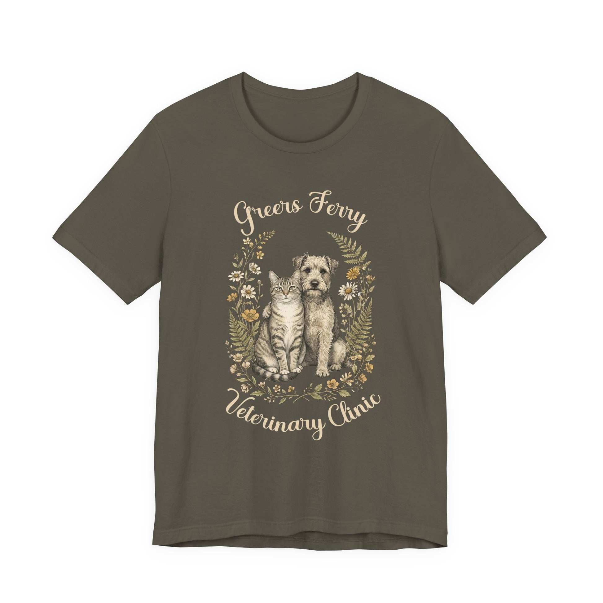 "Greers Ferry Veterinary Clinic" Cat & Dog Floral T-Shirt 1