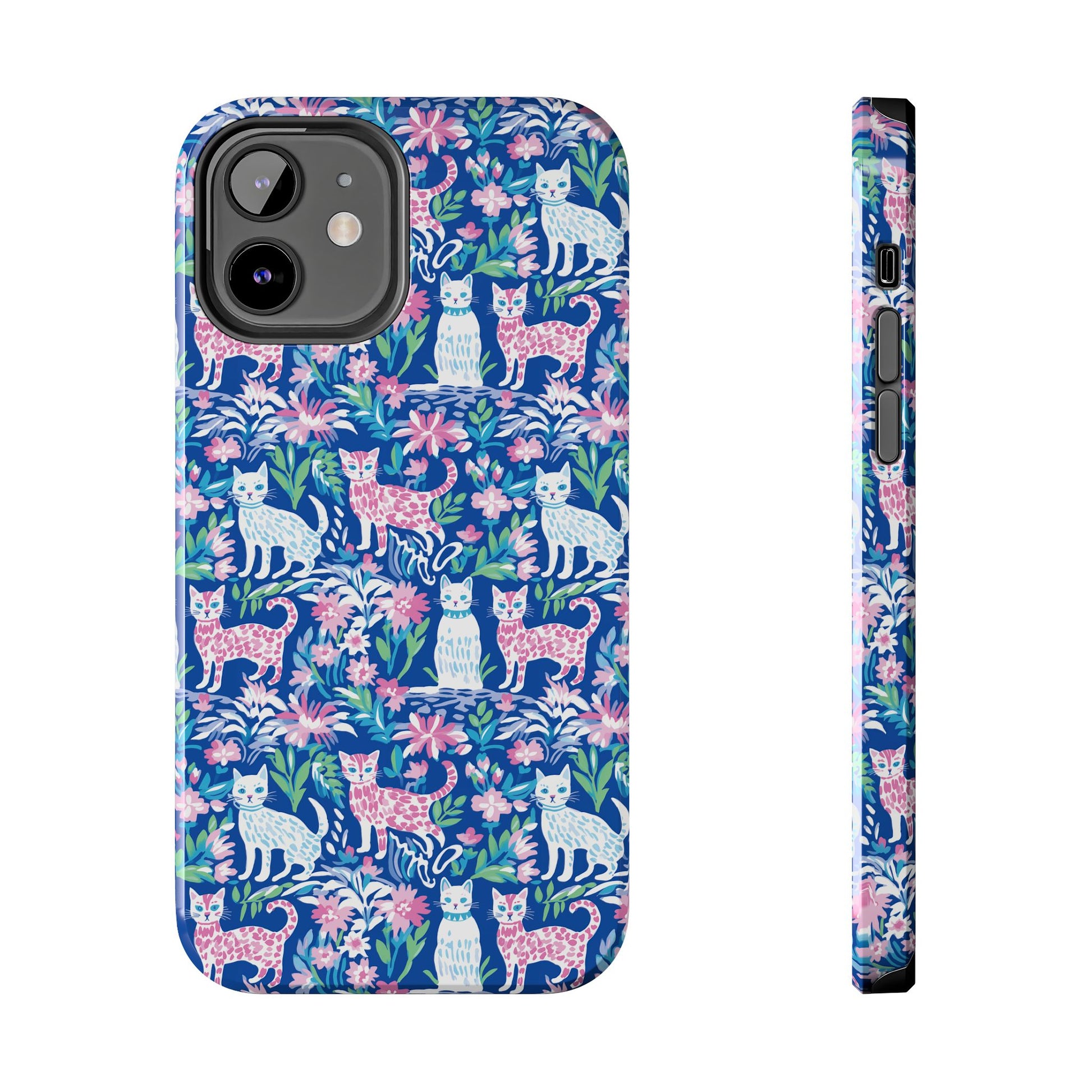 Preppy Cat Pink Blue Floral Phone Case