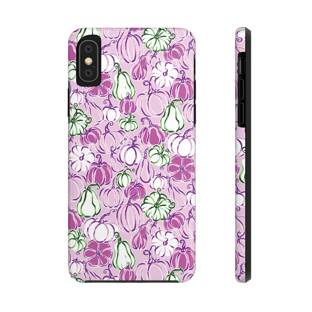 Fall Pumpkin Party Phone Case Pink Mauve Purple Green Gourds Autumn