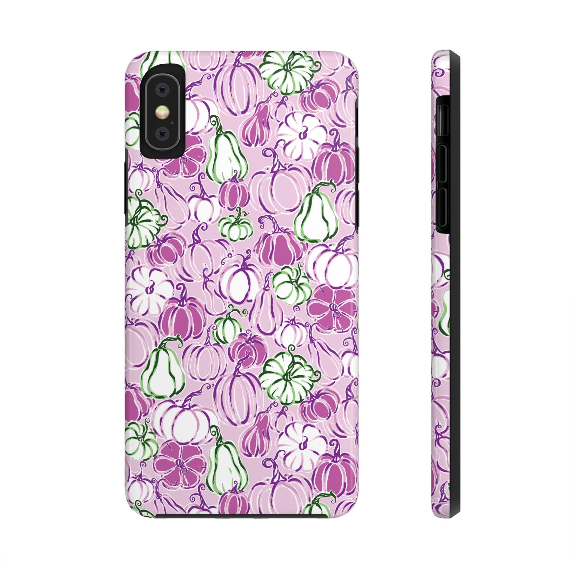 Fall Pumpkin Party Phone Case Pink Mauve Purple Green Gourds Autumn