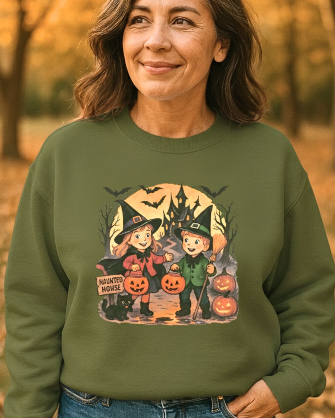 Cute Halloween Haunted House Witch Sweatshirt