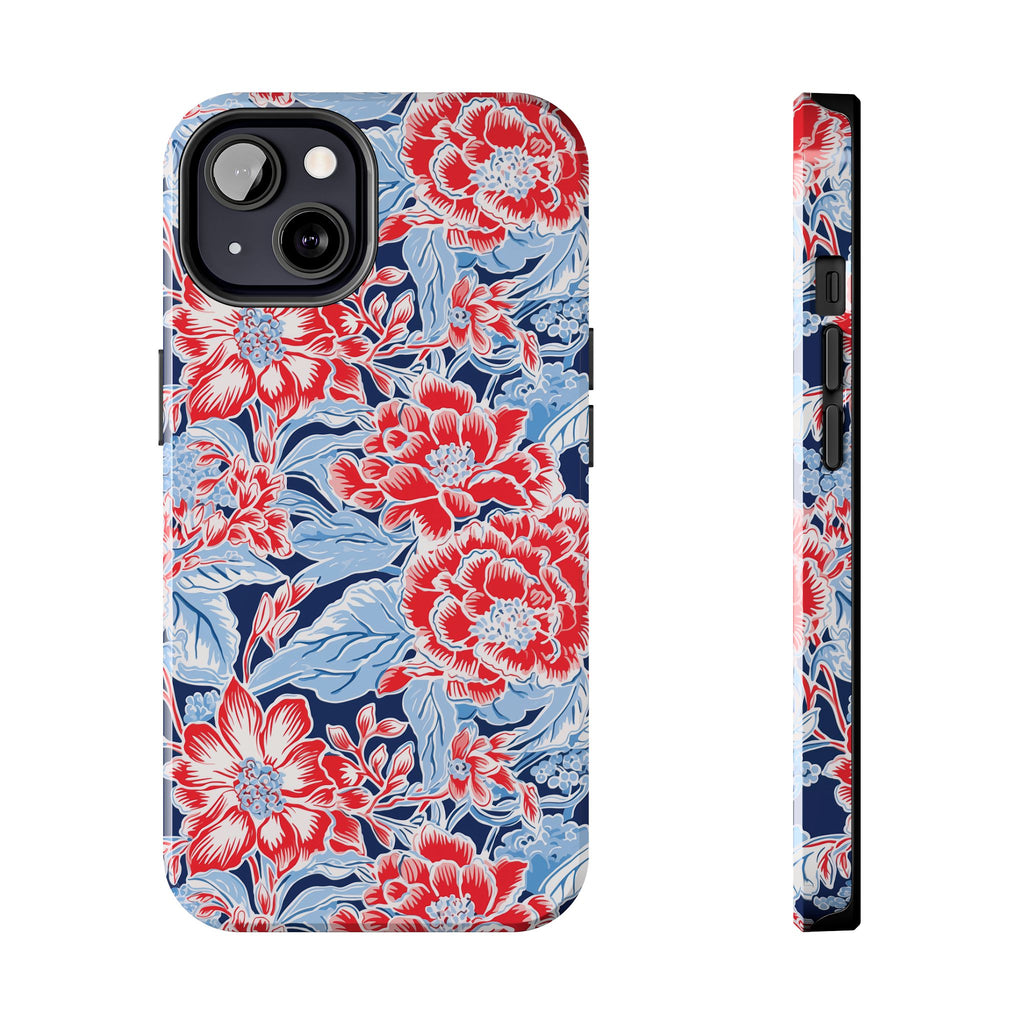 Preppy Red and Blue Floral Phone Case
