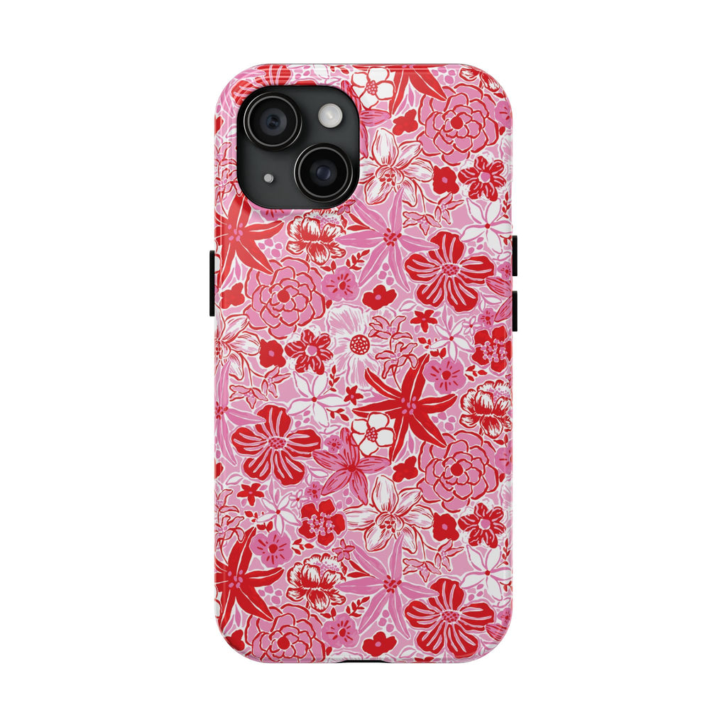 Preppy Floral Phone Case Pink Red