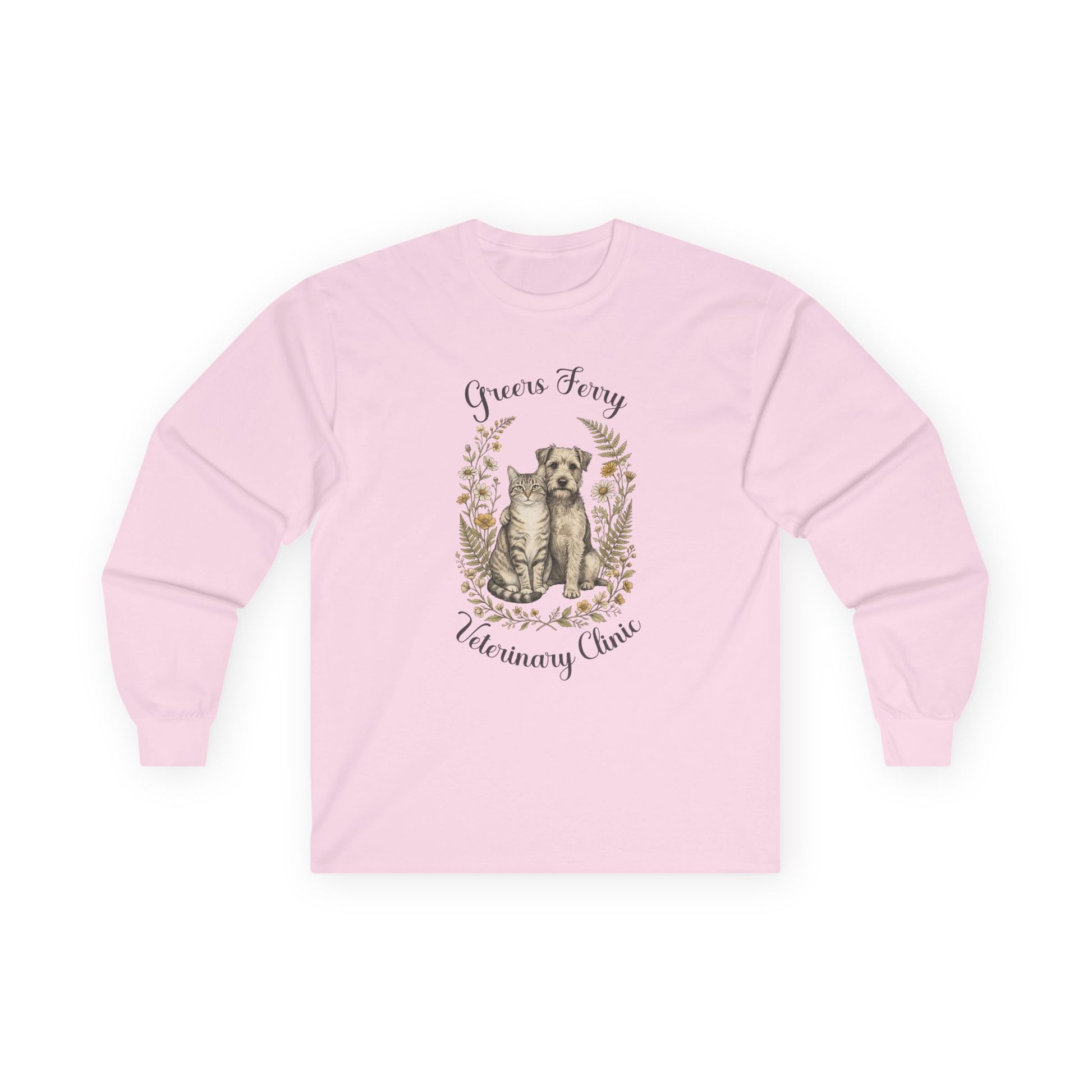 "Greers Ferry Veterinary Clinic" Cat & Dog Floral Long Sleeve T-Shirt 1