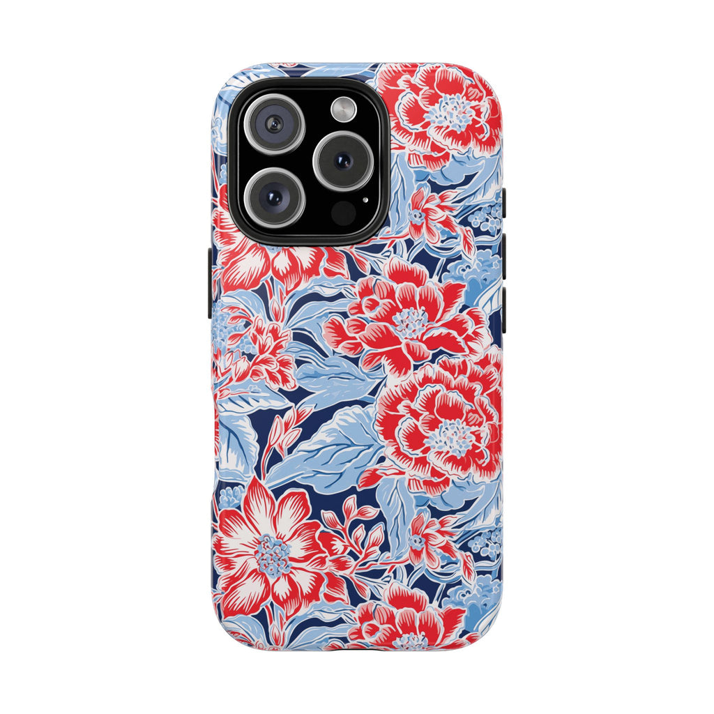 Preppy Red and Blue Floral Phone Case
