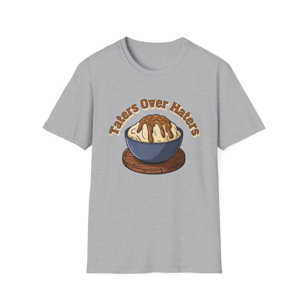 Taters Over Haters Funny Thanksgiving and Christmas Dinner T-Shirt - Fun Unisex Softstyle Tee X-Small Through 5X