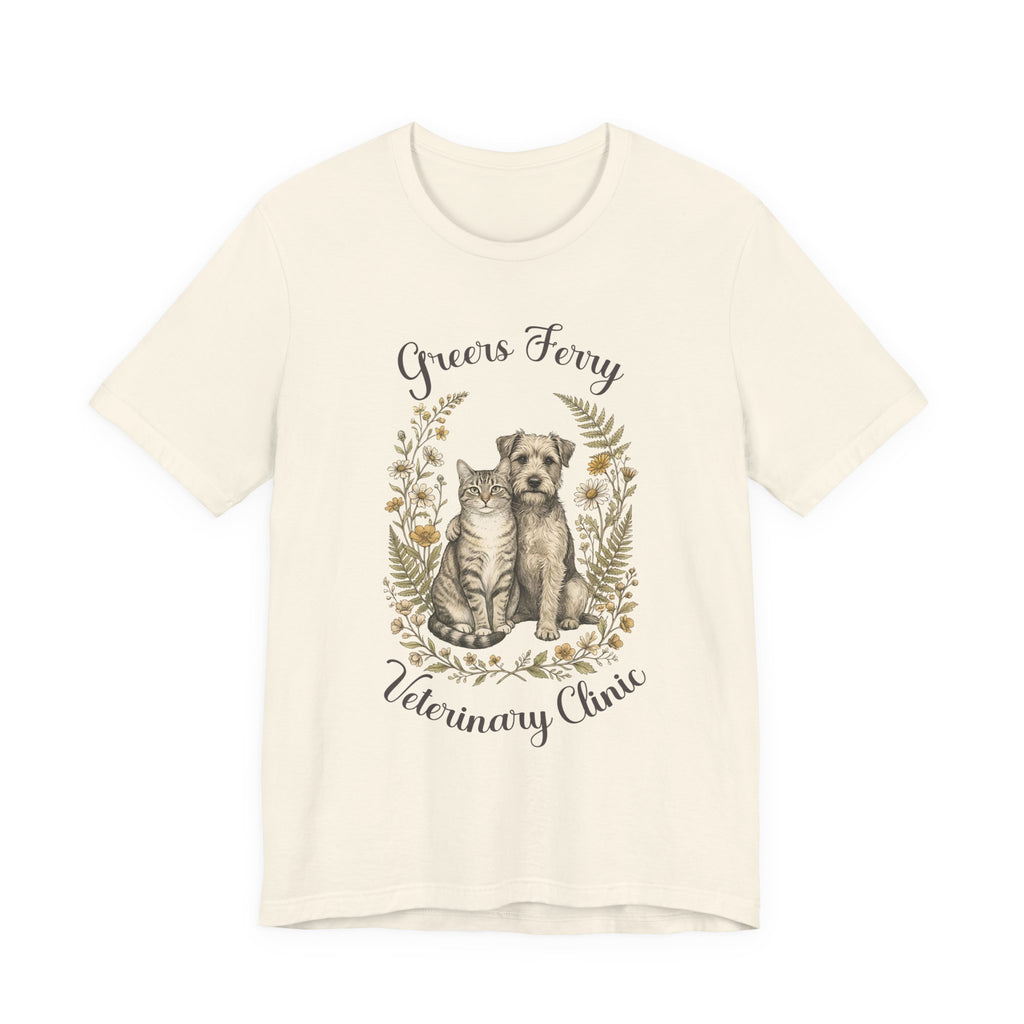 "Greers Ferry Veterinary Clinic" Cat & Dog Floral T-Shirt 1