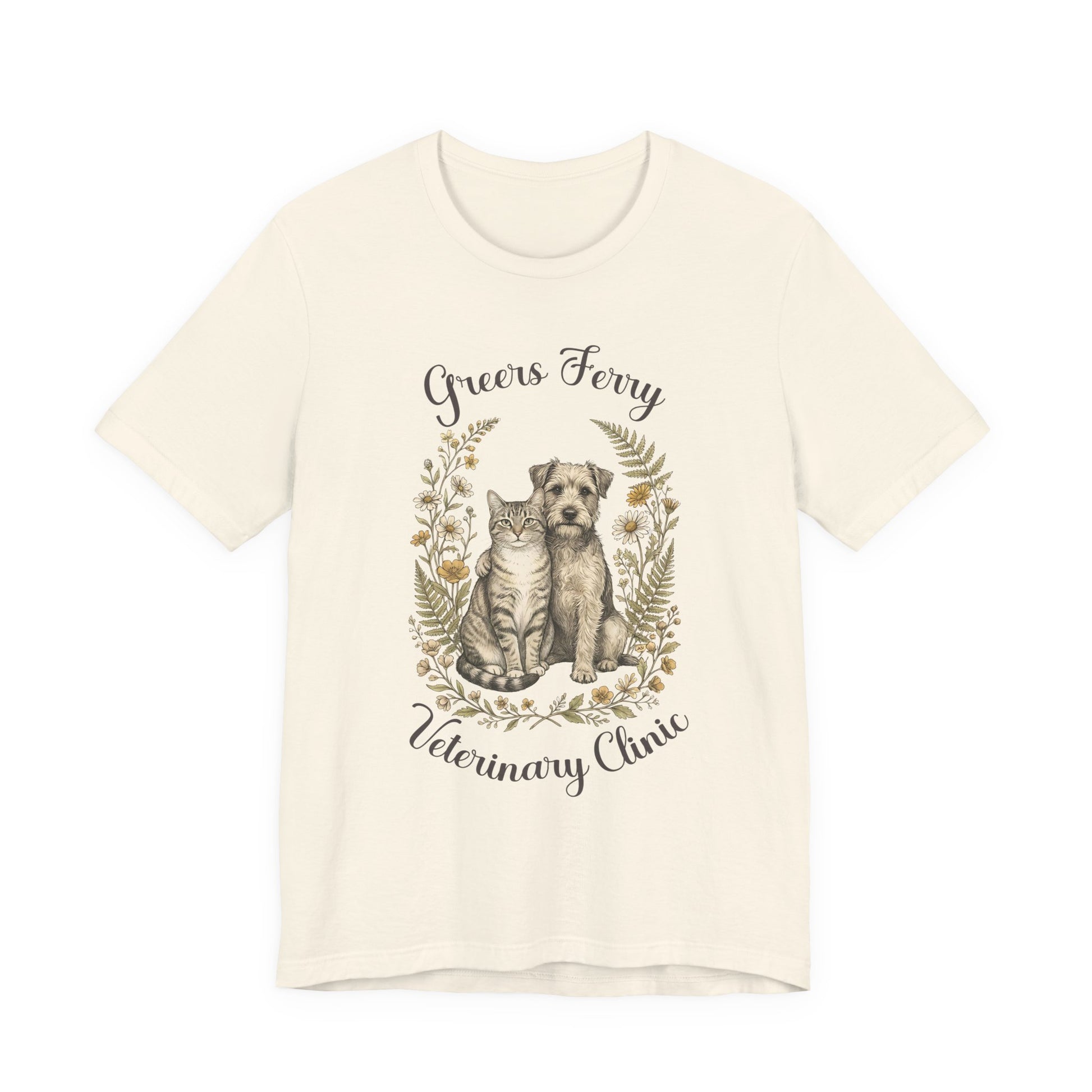 "Greers Ferry Veterinary Clinic" Cat & Dog Floral T-Shirt 1