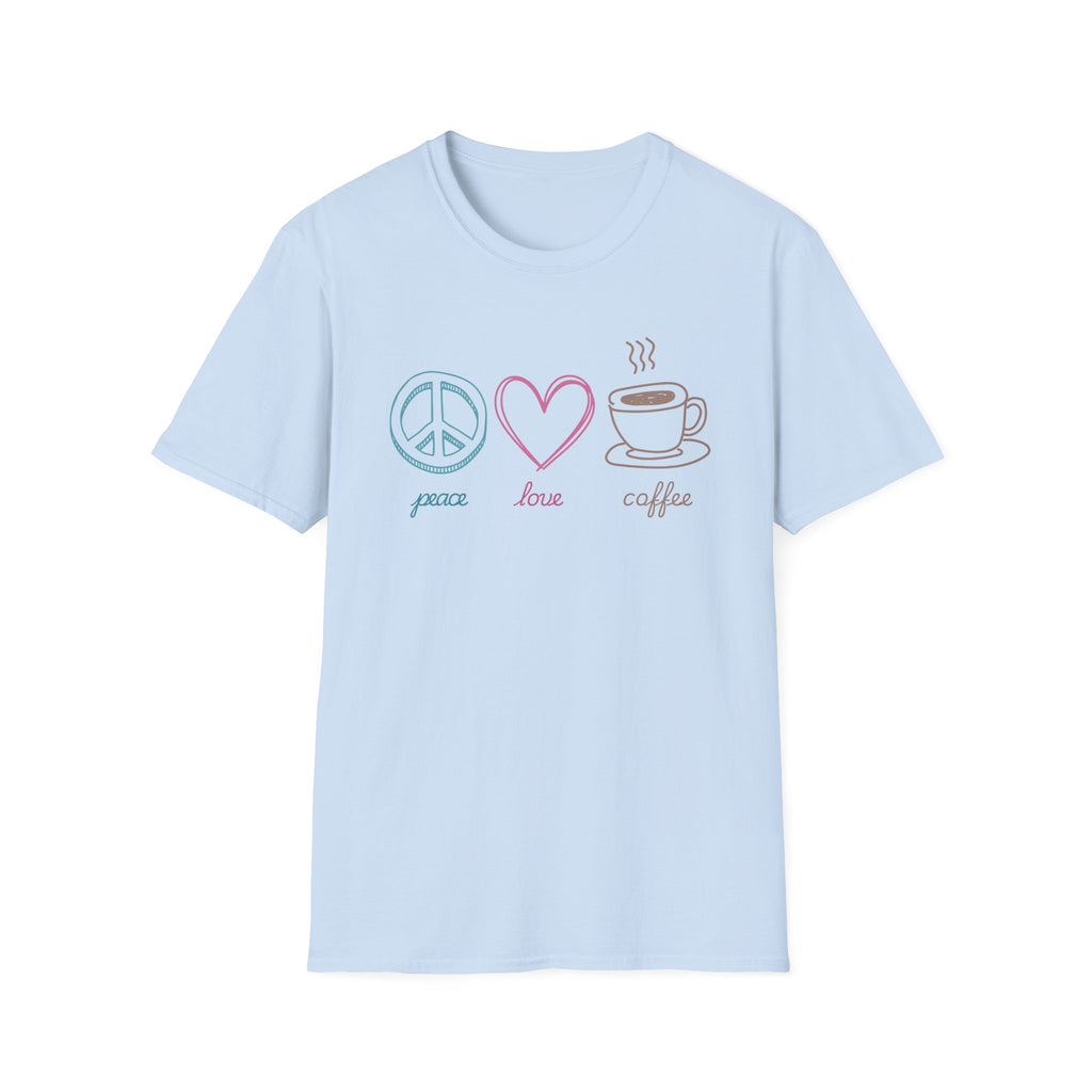 Coffee T-Shirt, Peace Love Coffee Graphic, Unisex Coffee Tee, XS-5X