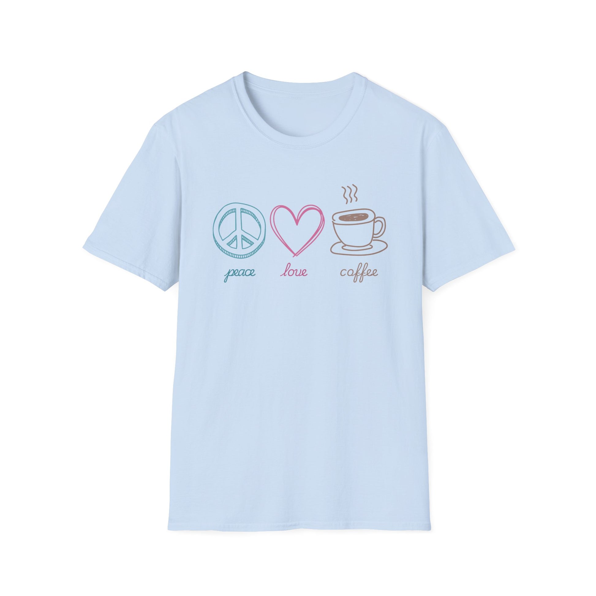 Coffee T-Shirt, Peace Love Coffee Graphic, Unisex Coffee Tee, XS-5X
