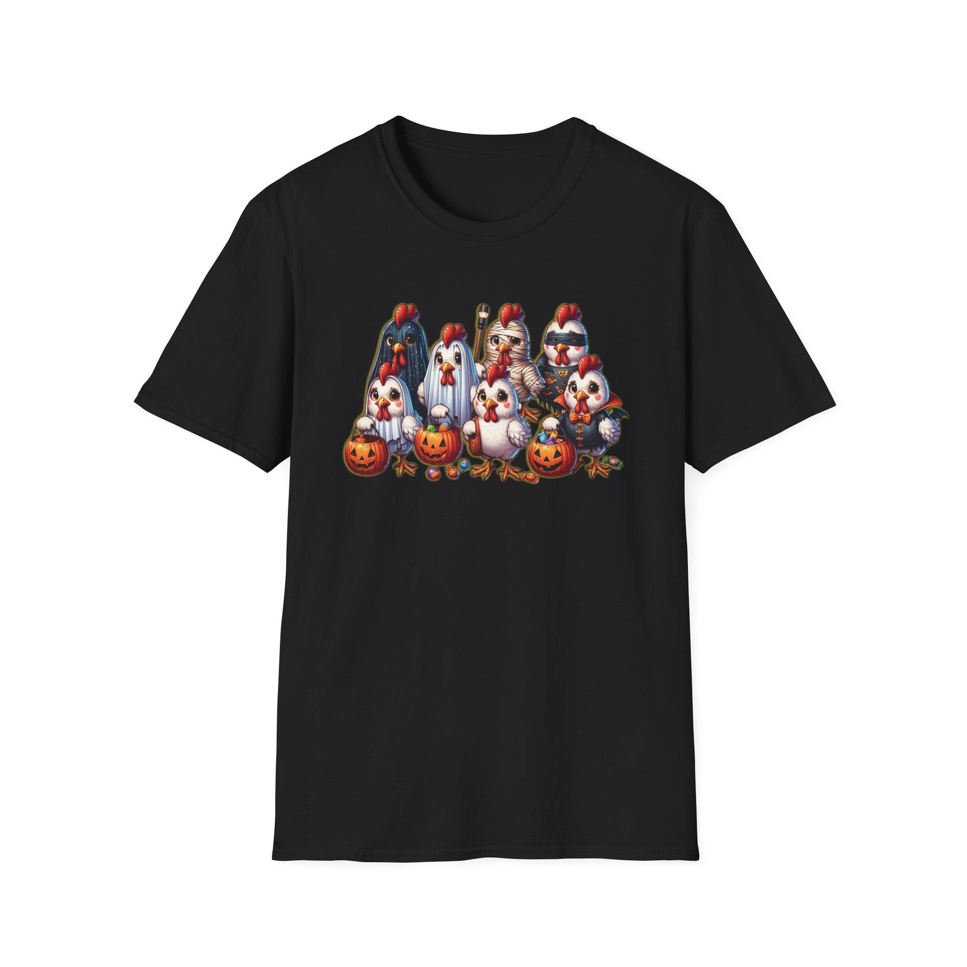 Halloween Chickens Trick or Treating Funny Spooky Season Tee, Unisex T-Shirt XS-5XL