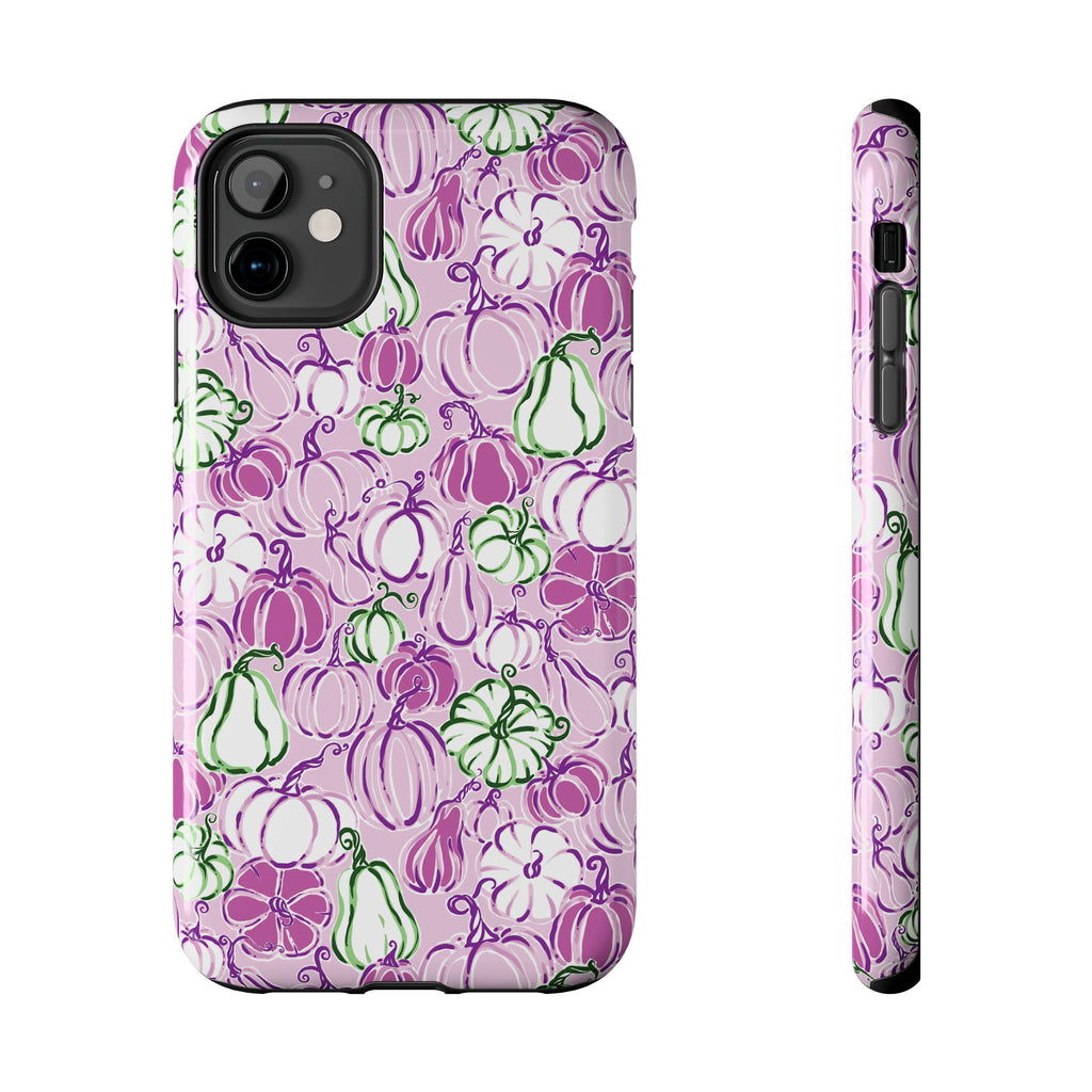 Fall Pumpkin Party Phone Case Pink Mauve Purple Green Gourds Autumn