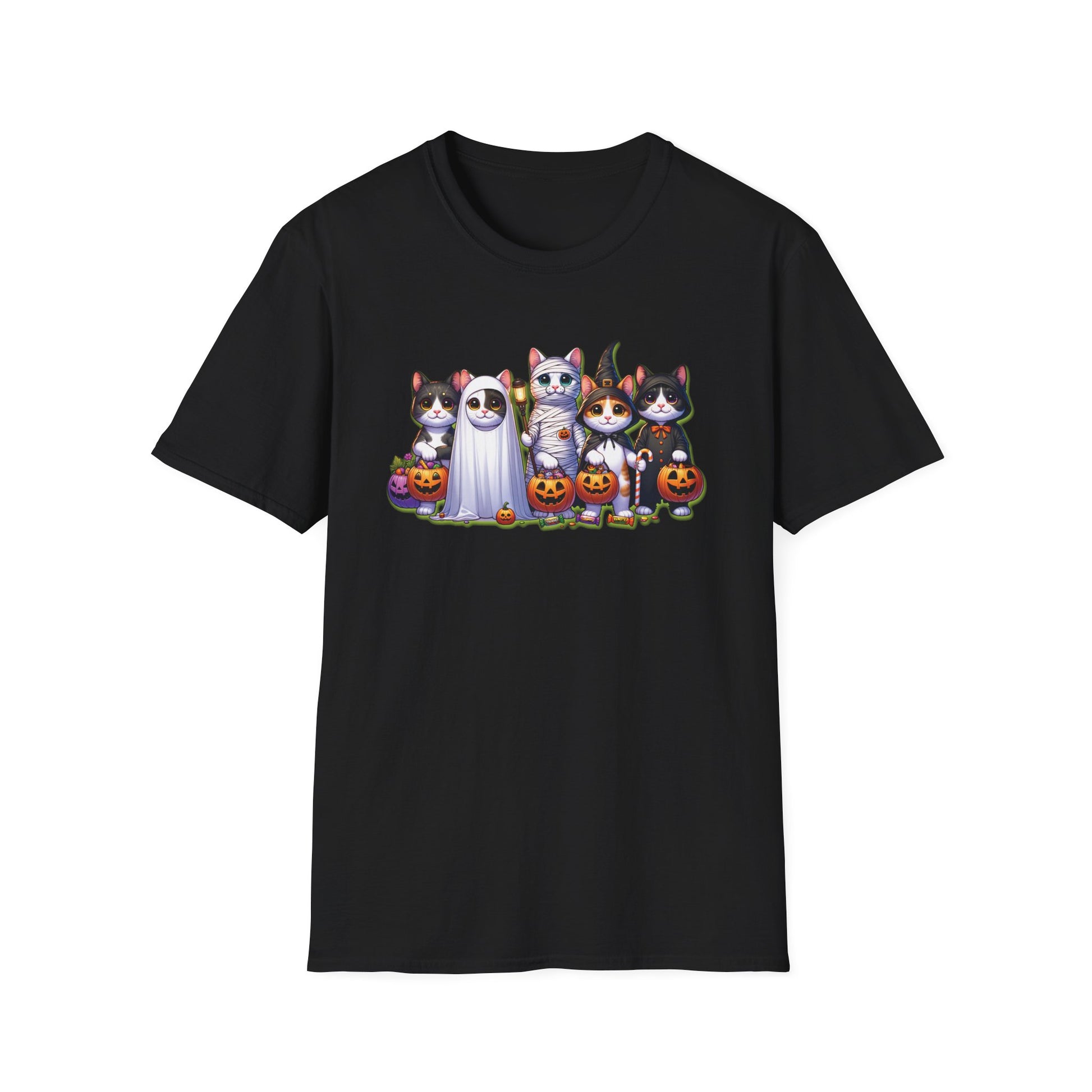 Halloween Cats Trick or Treating Tee, Funny Unisex T-Shirt XS-5XL