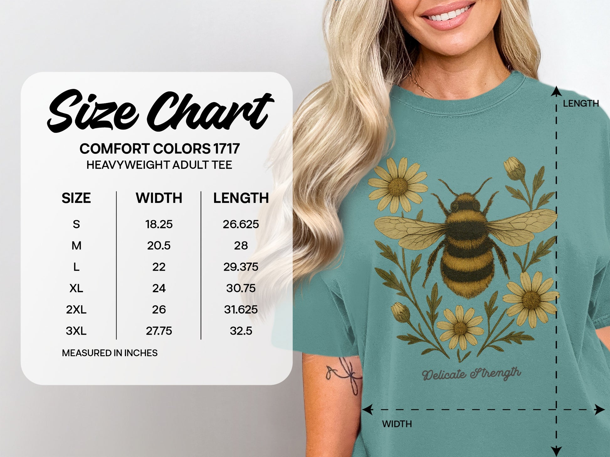 Delicate Strength Bee Design Heavyweight Adult Tee product