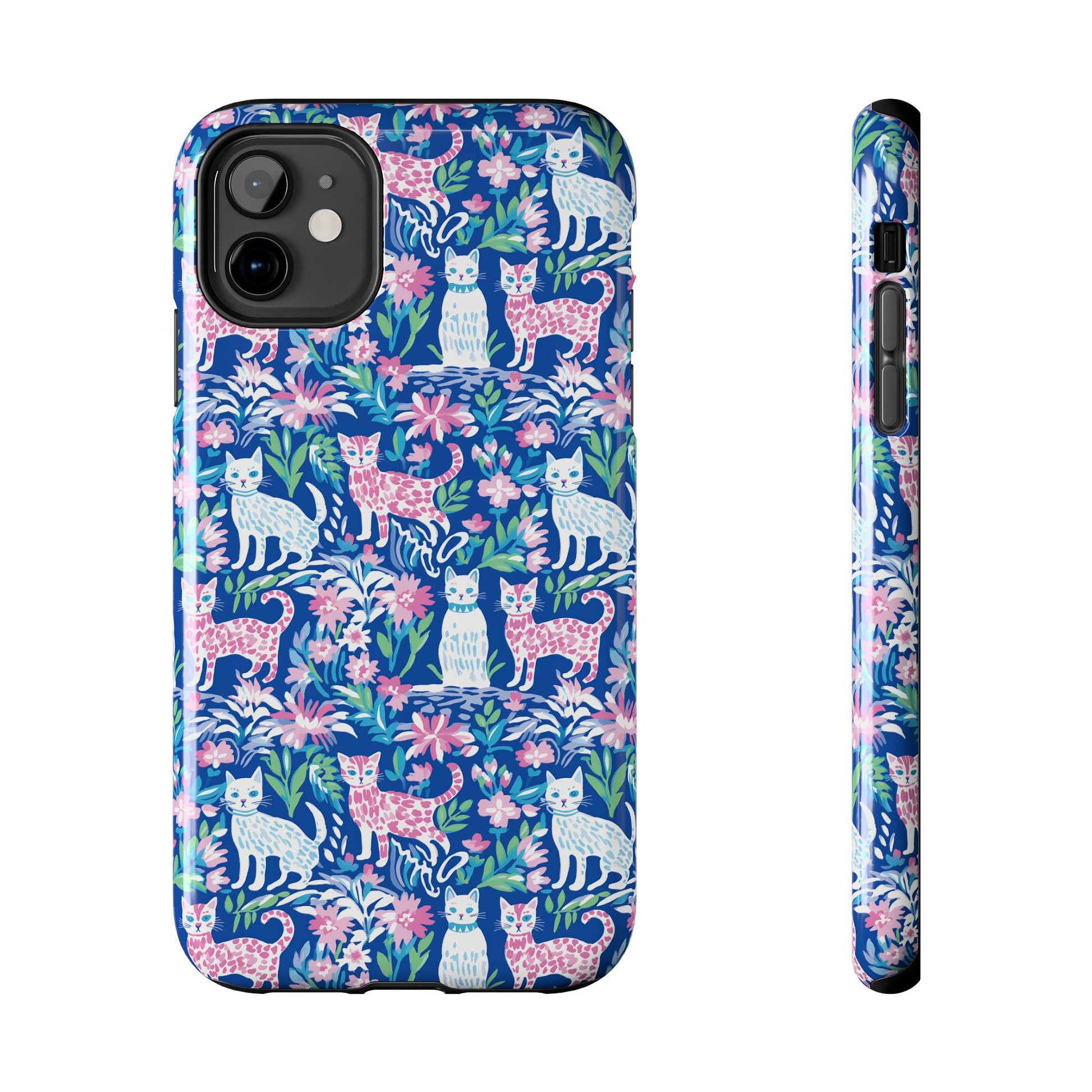 Preppy Cat Pink Blue Floral Phone Case