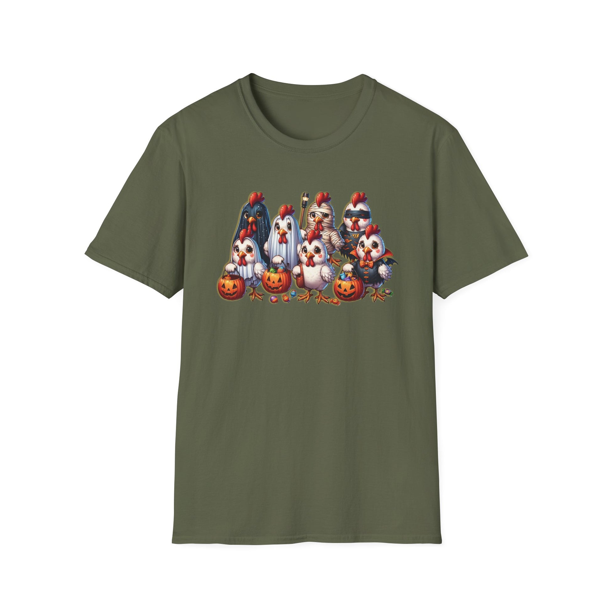 Halloween Chickens Trick or Treating Funny Spooky Season Tee, Unisex T-Shirt XS-5XL