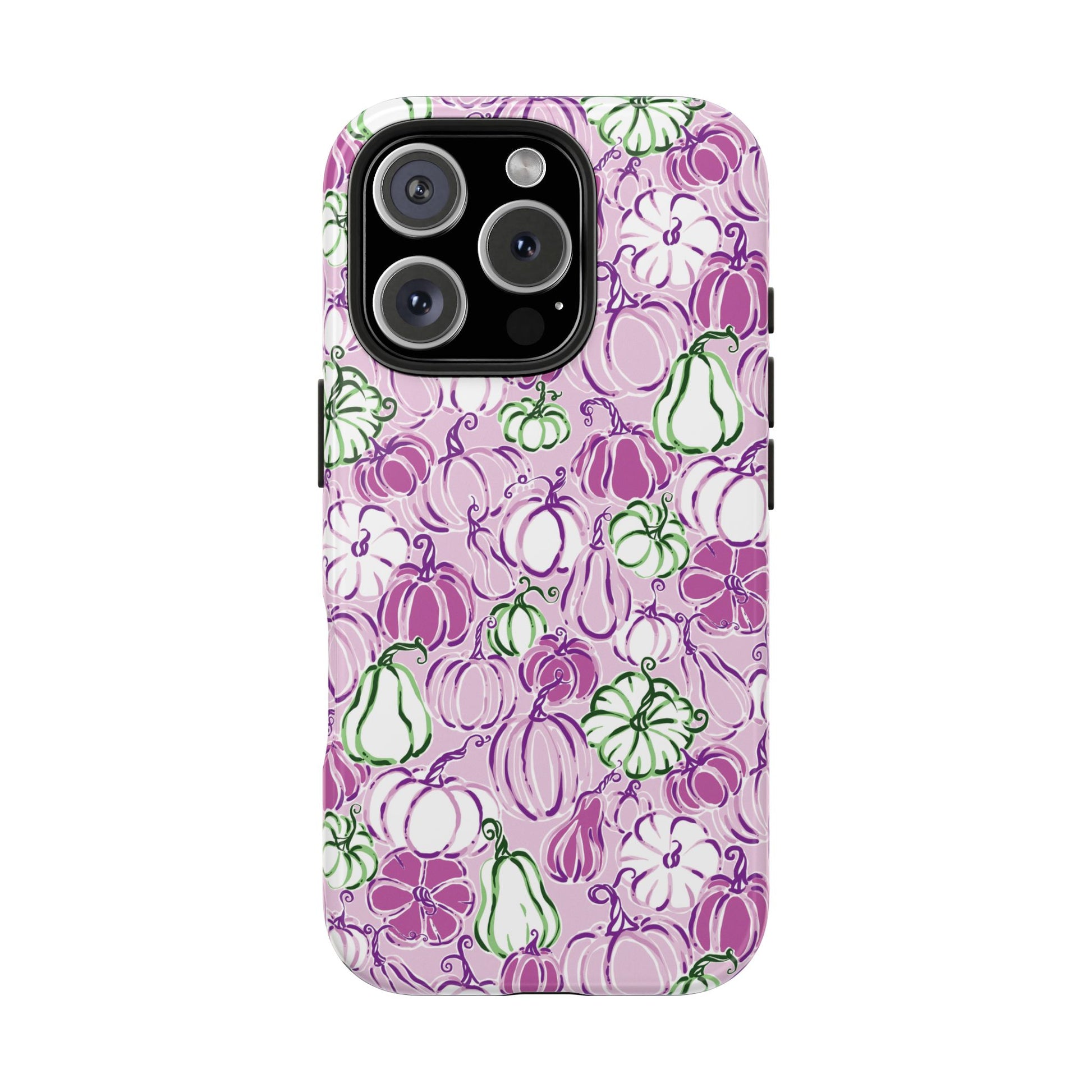 Fall Pumpkin Party Phone Case Pink Mauve Purple Green Gourds Autumn