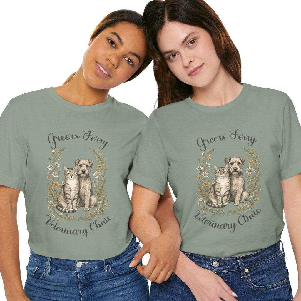 "Greers Ferry Veterinary Clinic" Cat & Dog Floral T-Shirt 1