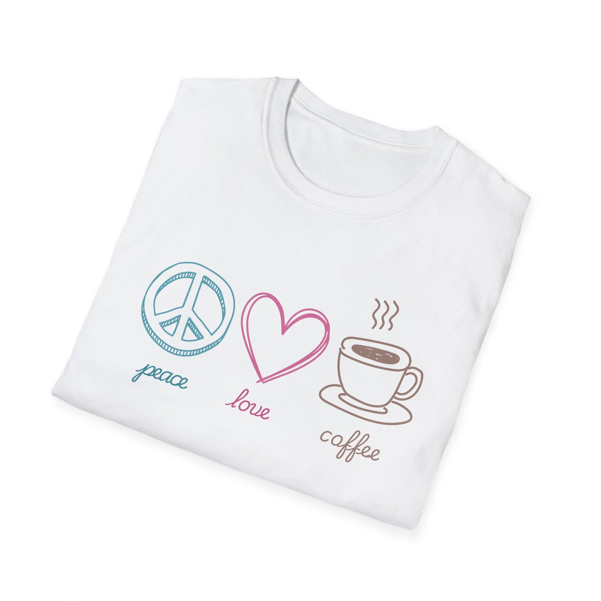 Coffee T-Shirt, Peace Love Coffee Graphic, Unisex Coffee Tee, XS-5X