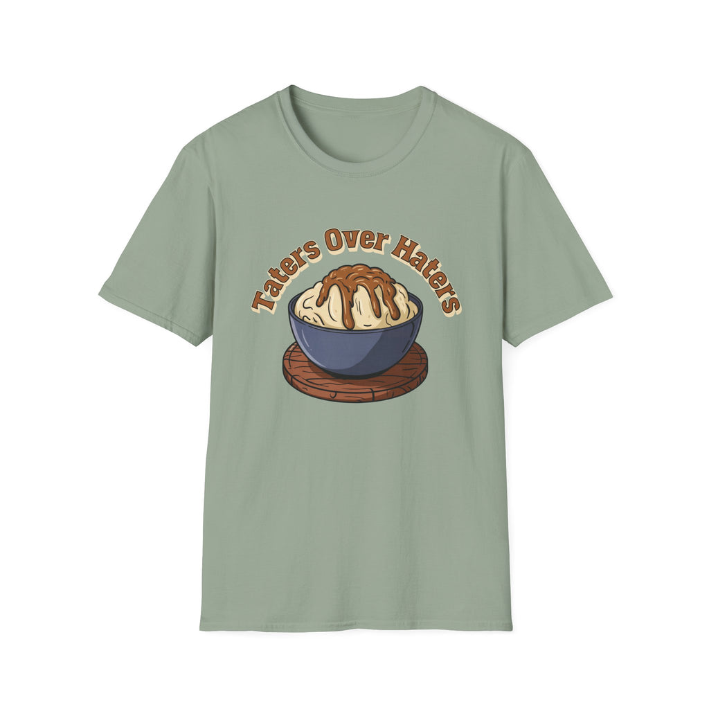 Taters Over Haters Funny Thanksgiving and Christmas Dinner T-Shirt - Fun Unisex Softstyle Tee X-Small Through 5X