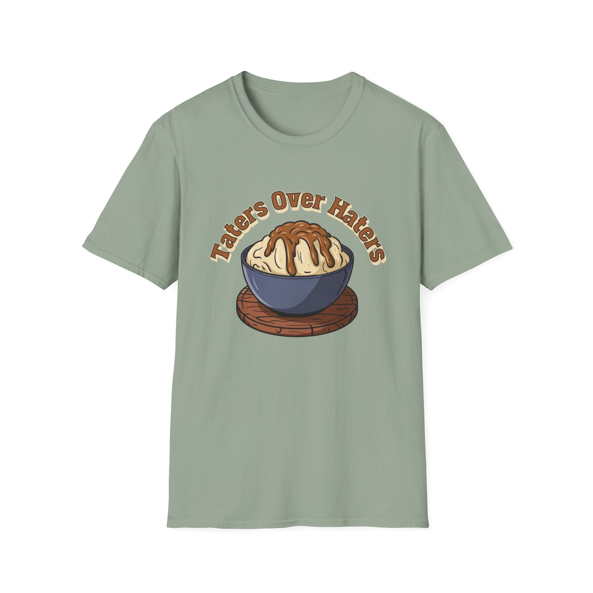 Taters Over Haters Funny Thanksgiving and Christmas Dinner T-Shirt - Fun Unisex Softstyle Tee X-Small Through 5X
