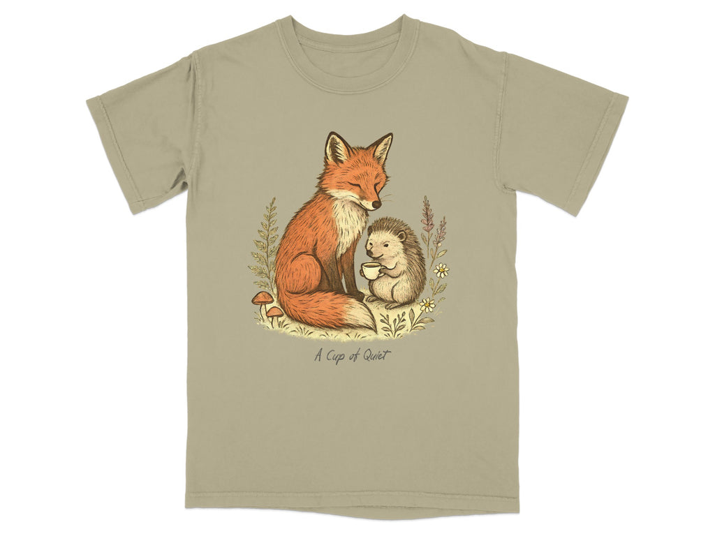 A Cup of Quiet Woodland Enchanted Fox and Hedgehog Comfort Colors T-Shirt