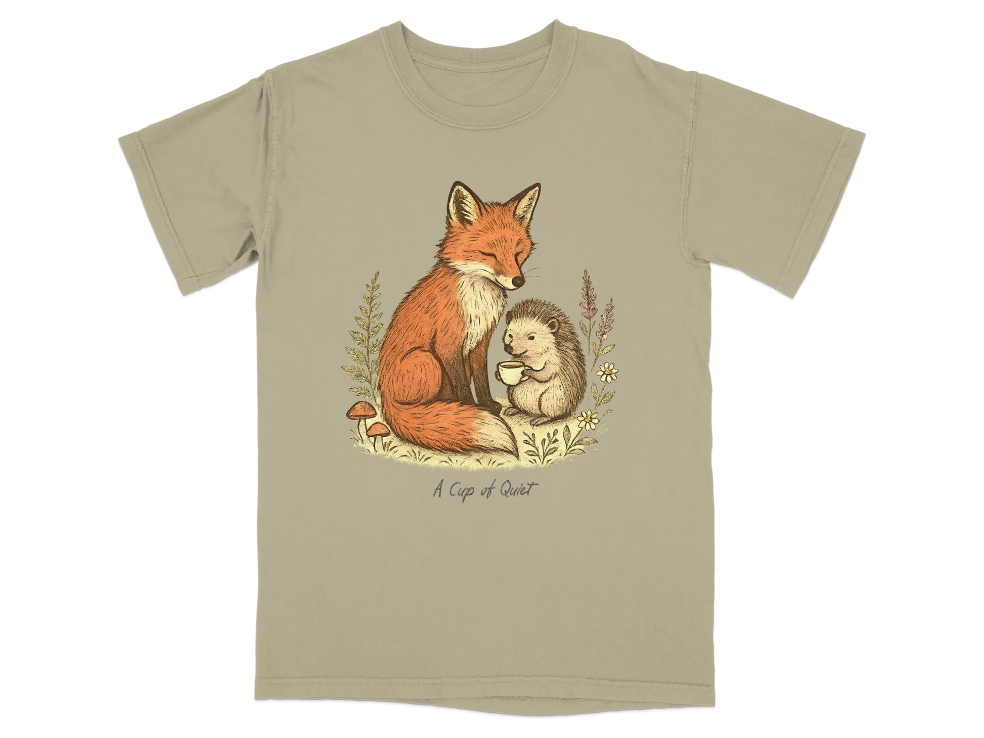 A Cup of Quiet Woodland Enchanted Fox and Hedgehog Comfort Colors T-Shirt