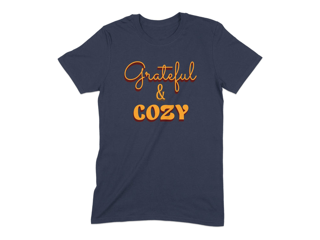 Grateful and Cozy Design on Dark Blue T-shirt product