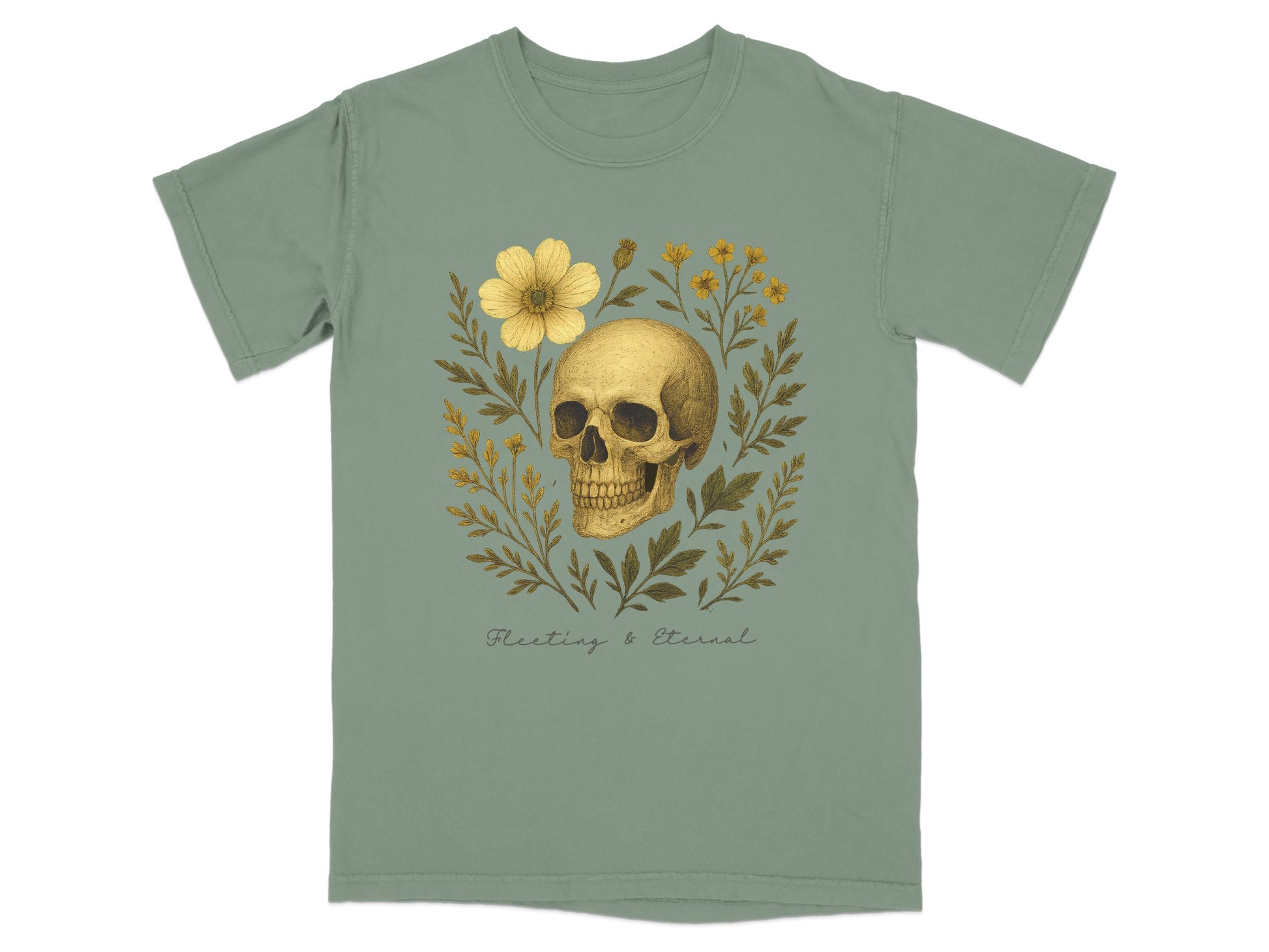 Fleeting and Eternal Floral Skull Art T-shirt product type