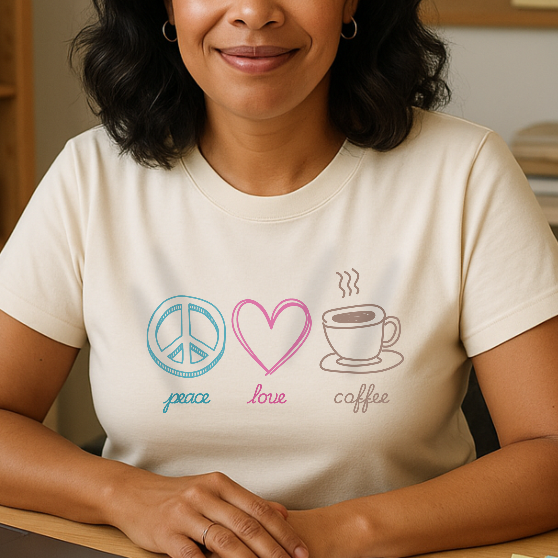 Coffee T-Shirt, Peace Love Coffee Graphic, Unisex Coffee Tee, XS-5X