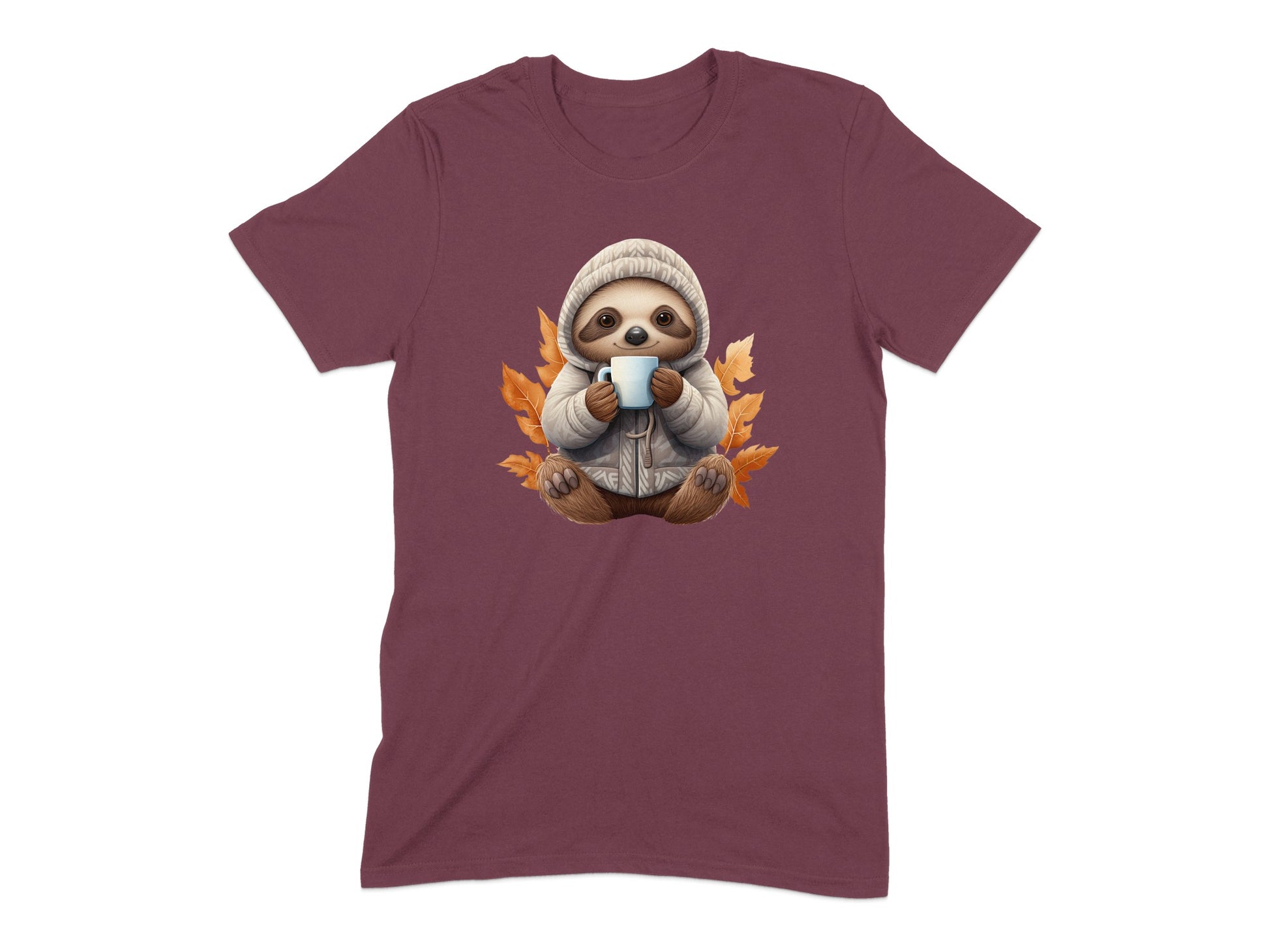 Cute Sloth Holding Coffee Autumn Leaves T-Shirt product