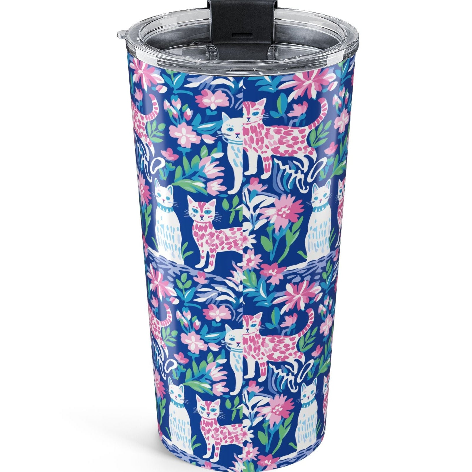 Palm Beach, But Make It Cat, Cat Lover's Floral Tumbler 20oz Insulated Dishwasher Safe Travel Mug